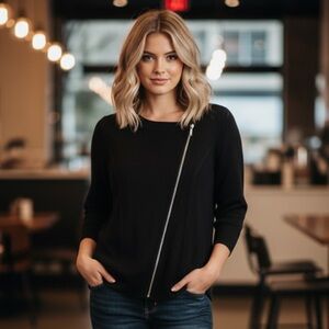 INC Motto black and Silver front zipper‎ sweater size 1X